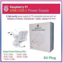 OFFICIAL Raspberry Pi 45W USB-C Power Supply Adaptor for Raspberry Pi Laptops Tablets Smartphones and more